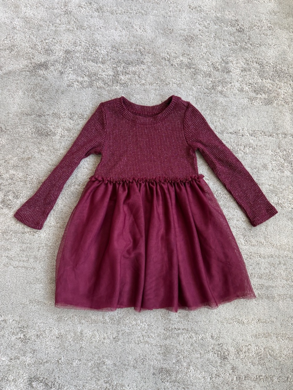 CAT AND JACK Girls' Burgundy Long-Sleeve Knit & Tulle Dress
